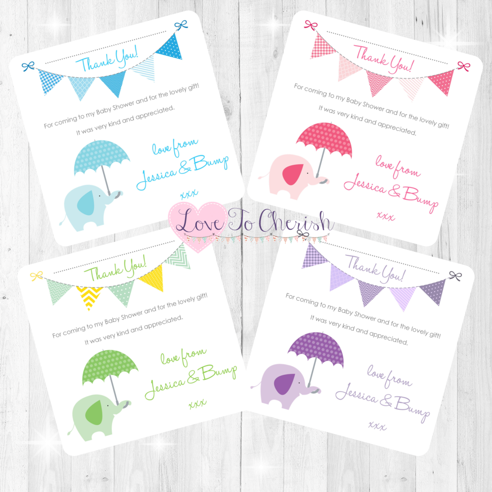 Elephant with Umbrella Thank You Cards - Baby Shower Design