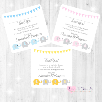 Elephants & Hearts Thank You Cards - Baby Shower Design
