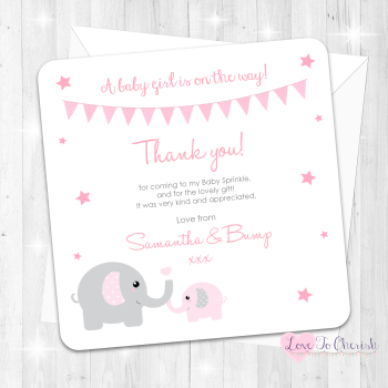 Mummy & Baby Elephants Thank You Cards - Pink - Baby Sprinkle Design