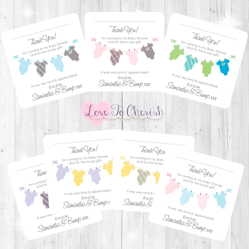Personalised Folded Baby Thank You Cards/Christening ~ Boy/Girl ~ Clothesline 