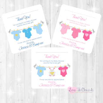 Pink & Blue Vest Line Thank You Cards - Baby Shower Design