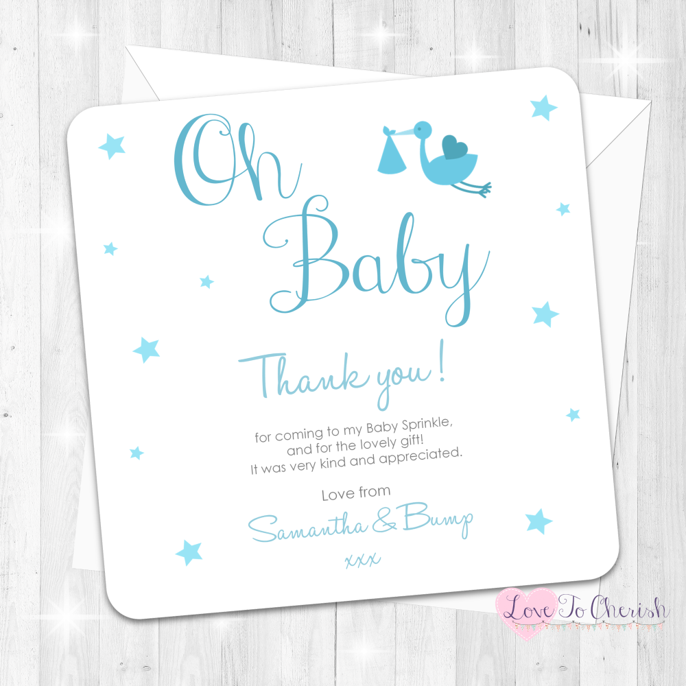 Oh Baby Thank You Cards - Blue - Baby Sprinkle Design