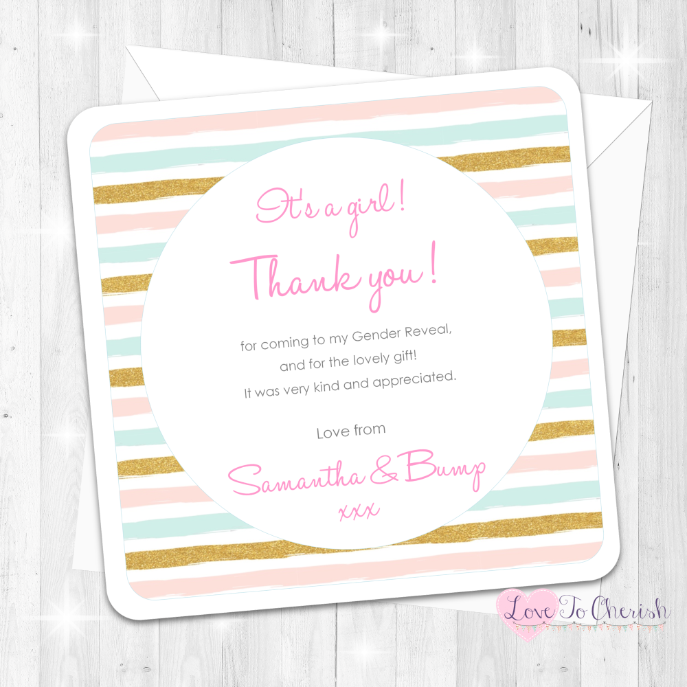 Pink & Blue Stripe - It's A Girl Thank You Cards - Gender Reveal Design