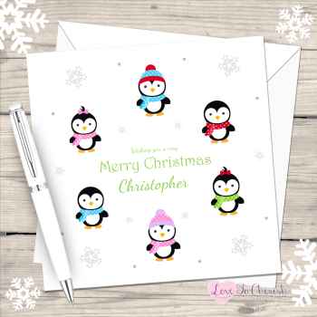 Cute Penguins Personalised Christmas Card