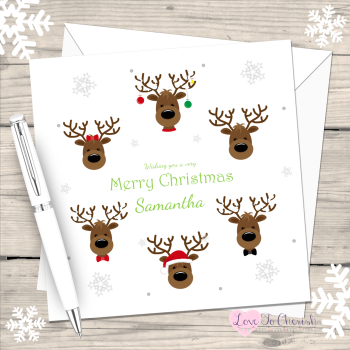 Cute Reindeers Personalised Christmas Card