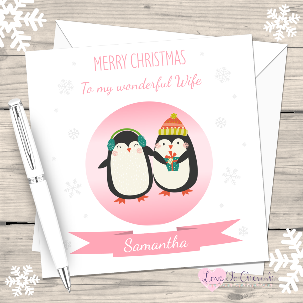 Penguins Wife Personalised Christmas Card