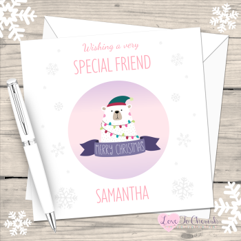 Polar Bear Special Friend Personalised Christmas Card