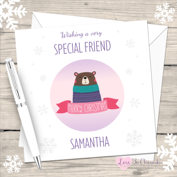 Brown Bear Special Friend Personalised Christmas Card