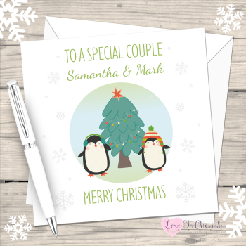 Cute Penguins Special Couple Personalised Christmas Card