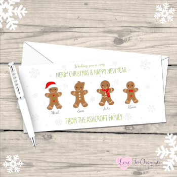 Gingerbread Personalised Family Christmas Cards - Pack of 10
