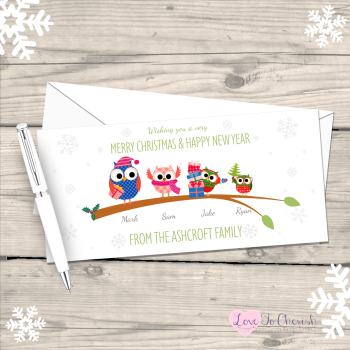 Owls Personalised Family Christmas Cards - Pack of 10