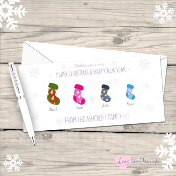 Stockings Personalised Family Christmas Cards - Pack of 10