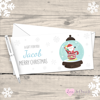 Santa Snowglobe Boy's Personalised Christmas Money/Gift Wallet - Blue