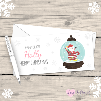 Santa Snowglobe Girl's Personalised Christmas Money/Gift Wallet - Pink
