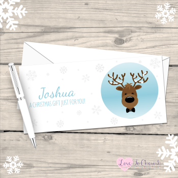Reindeer Boy's Personalised Christmas Money/Gift Wallet - Blue