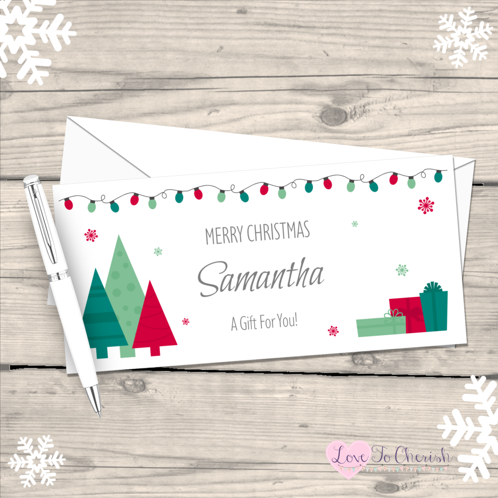 </019>Festive Christmas Trees Personalised Christmas Money/Gift Wallet