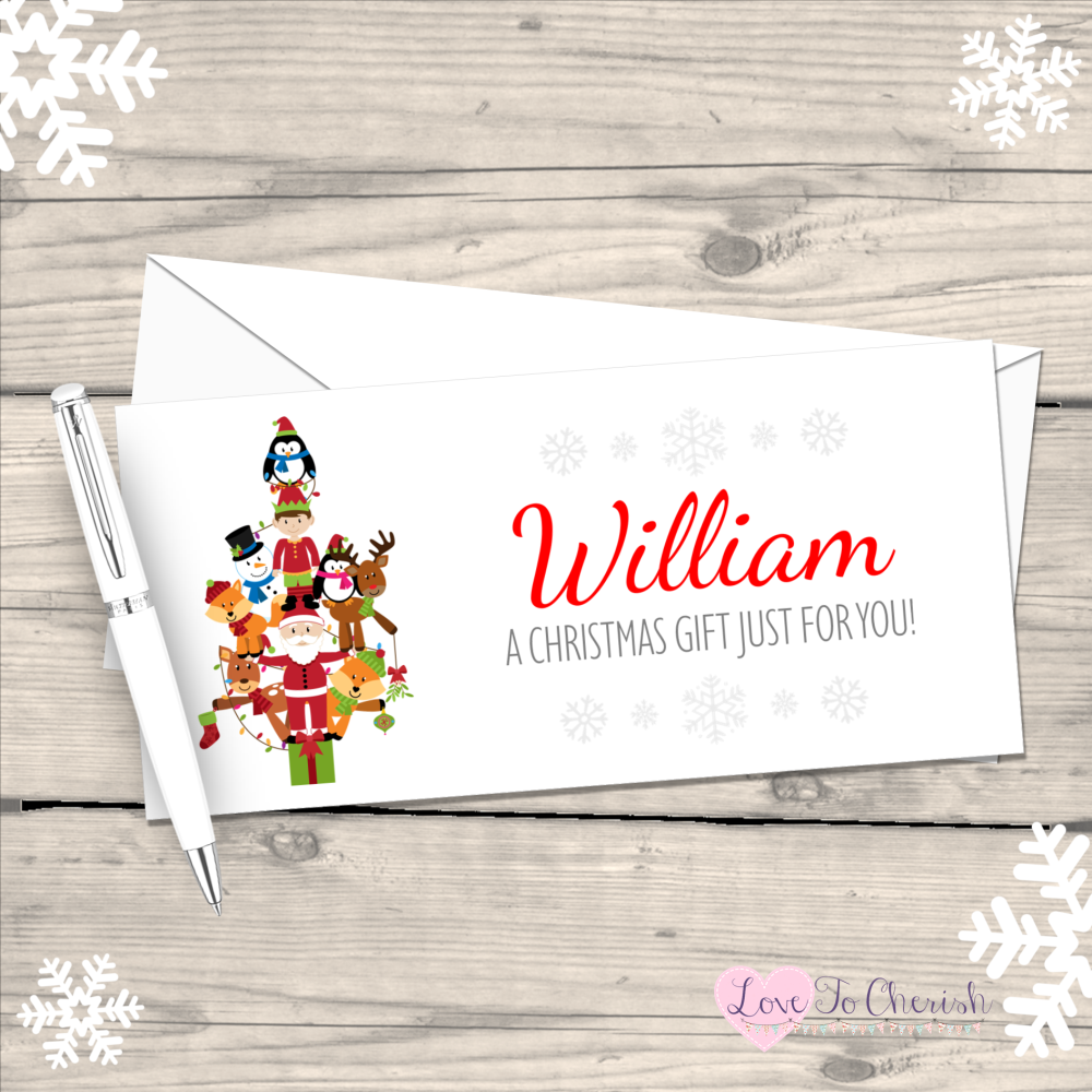 </020>Festive Characters Christmas Trees Personalised Christmas Money/Gift 
