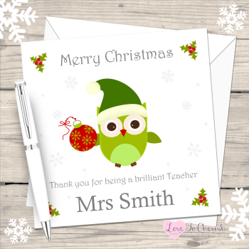 Teacher Owl Personalised Christmas Card
