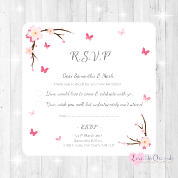 Cherry Blossom & Butterflies Wedding RSVP Cards