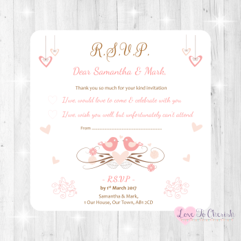 Shabby Chic Hanging Hearts & Love Birds Wedding RSVP Cards