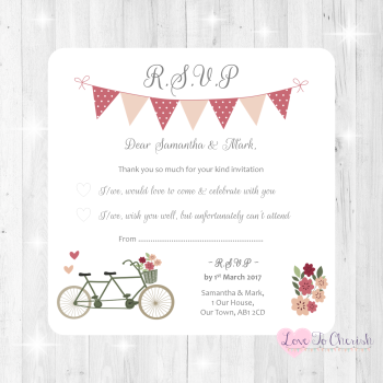 Vintage Tandem Bike/Bicycle Shabby Chic Wedding RSVP Cards