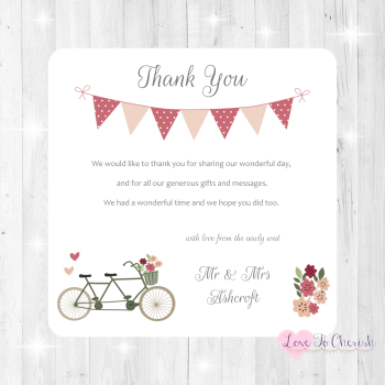 Vintage Tandem Bike/Bicycle Shabby Chic Wedding Thank You Cards