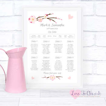 Wedding Table Plan - Cherry Blossom & Pink Hearts