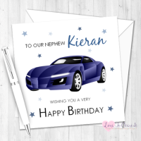 Blue Sports Car Personalised Birthday Card