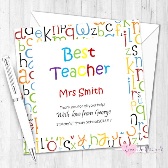 Alphabet Letters Personalised Teacher Card | Love To Cherish