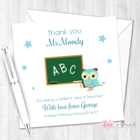 Blue Owl with Chalkboard Personalised Teacher Card