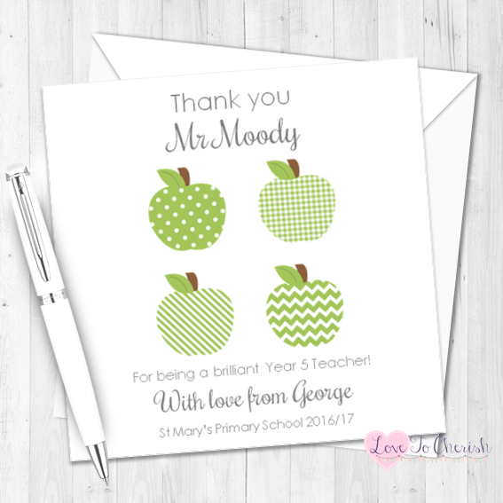 Green Apples Personalised Teacher Card  | Love To Cherish