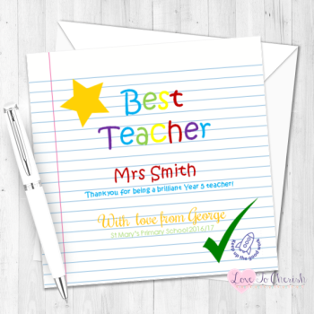 Gold Star Personalised Teacher Card