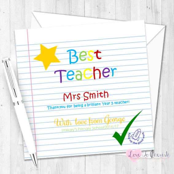 Gold Star Personalised Teacher Card | Love To Cherish