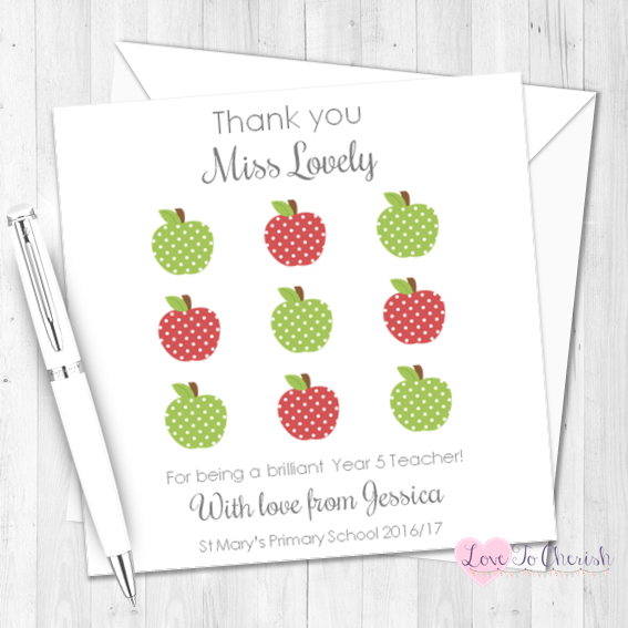 Red & Green Apple Grid Personalised Teacher Card | Love To Cherish