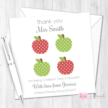 Red & Green Apples Personalised Teacher Card