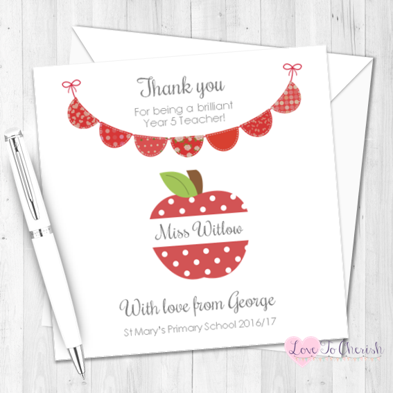 Red Apple & Bunting Personalised Teacher Card | Love To Cherish