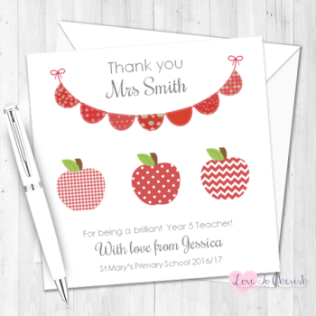 Red Apples & Bunting Personalised Teacher Card