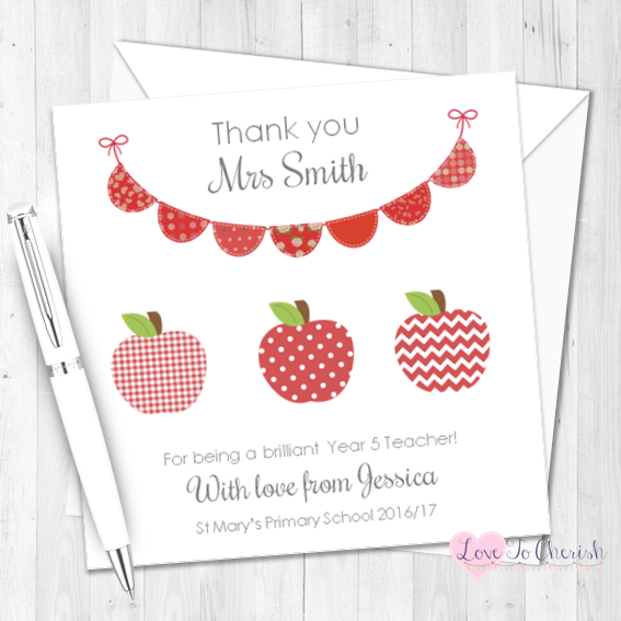 Red Apples & Bunting Personalised Teacher Card | Love To Cherish