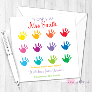 Children's Hand Print Grid Personalised Teacher Card
