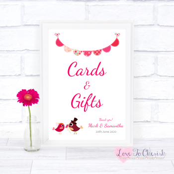 Bride & Groom Cute Love Birds Dark Pink - Cards & Gifts - Wedding Sign