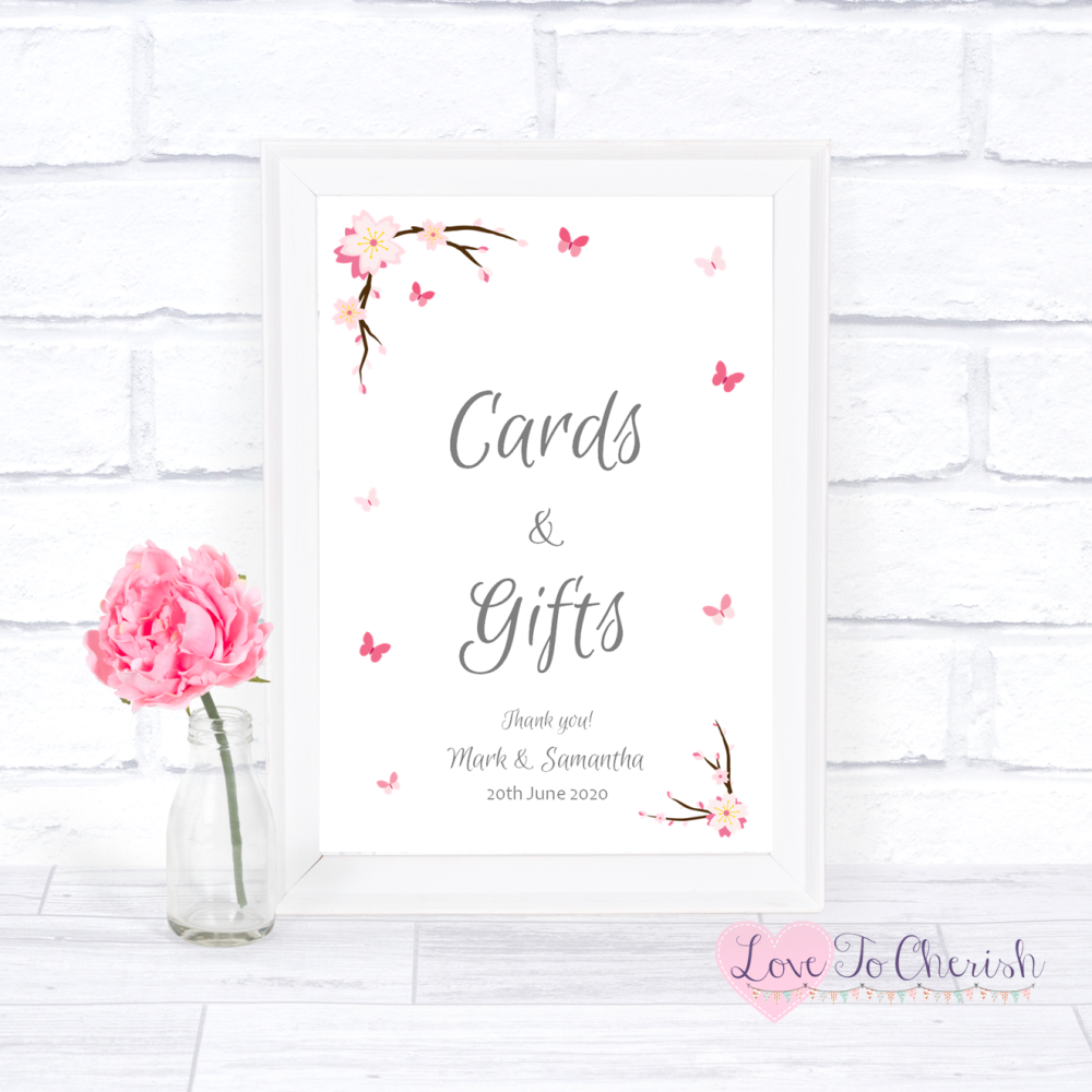 Cards & Gifts Wedding Sign - Cherry Blossom & Butterflies | Love To Cherish