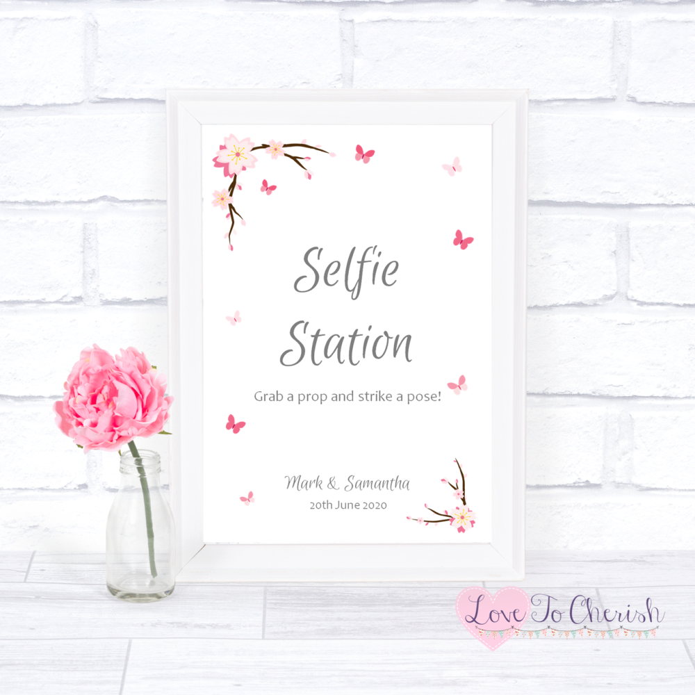 Selfie Station Wedding Sign - Cherry Blossom & Butterflies | Love To Cheris