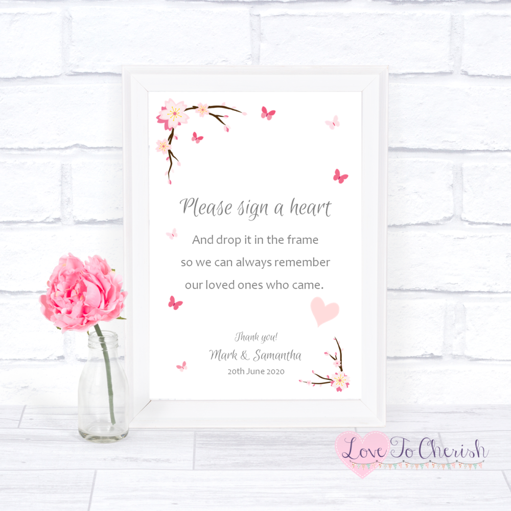 Sign A Heart Wedding Sign - Cherry Blossom & Butterflies | Love To Cherish
