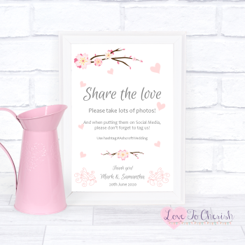 Cherry Blossom & Pink Hearts - Share The Love - Photo Sharing - Wedding Sign
