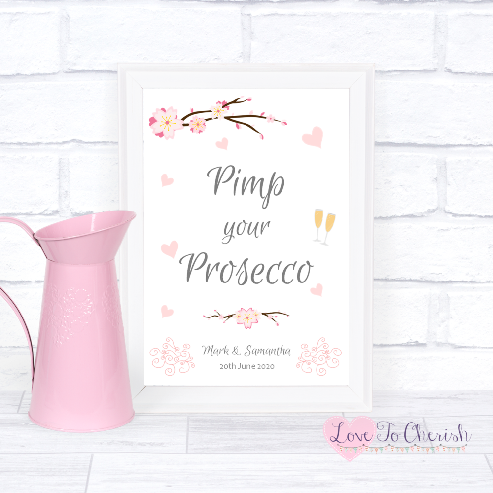 Pimp Your Prosecco Wedding Sign - Cherry Blossom & Pink Hearts | Love To Ch