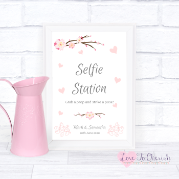 Cherry Blossom & Pink Hearts - Selfie Station  - Wedding Sign
