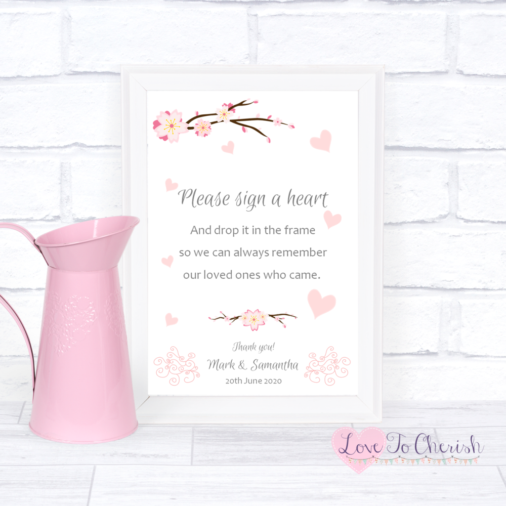 Sign A Heart Wedding Sign- Cherry Blossom & Pink Hearts | Love To Cherish