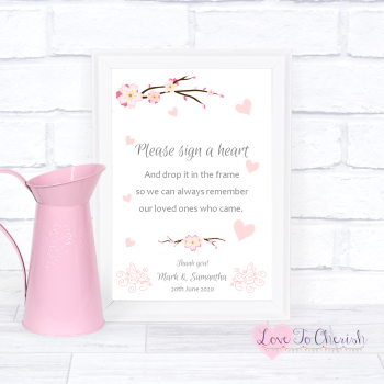 Cherry Blossom & Pink Hearts - Sign A Heart - Wedding Sign