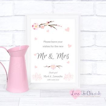 Cherry Blossom & Pink Hearts - Wishes for the Mr & Mrs - Wedding Sign
