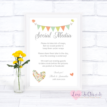 Shabby Chic Flower Heart & Bunting - Social Media - Wedding Sign